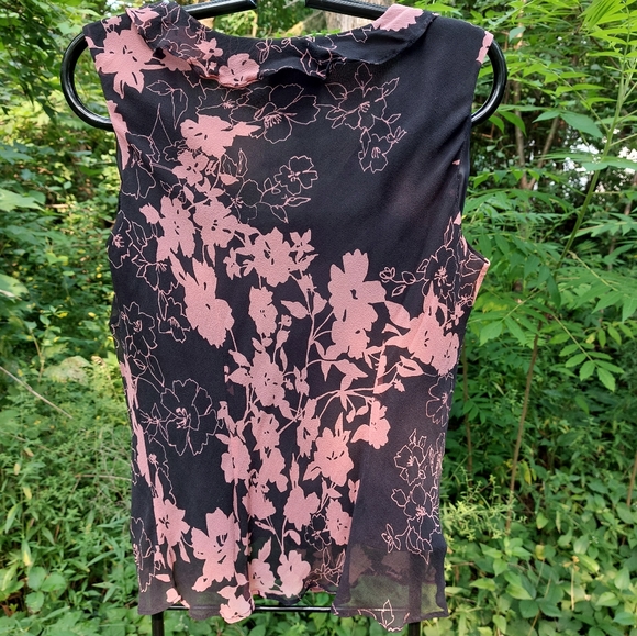 Vtg 100% Silk Floral Ruffle Tank - Picture 2 of 6